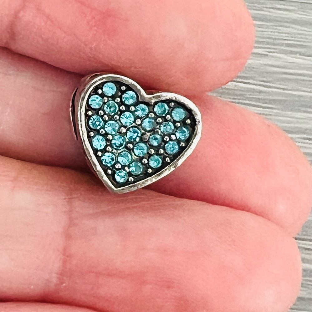 Silver plated paved blue crystal Heart bracelet charm